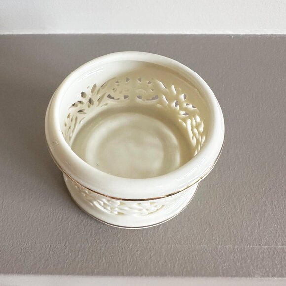 Lenox Porcelain Tea Light Candle Holders with Gold Trim, Ornate Filigree Cutout - Picture 2 of 3